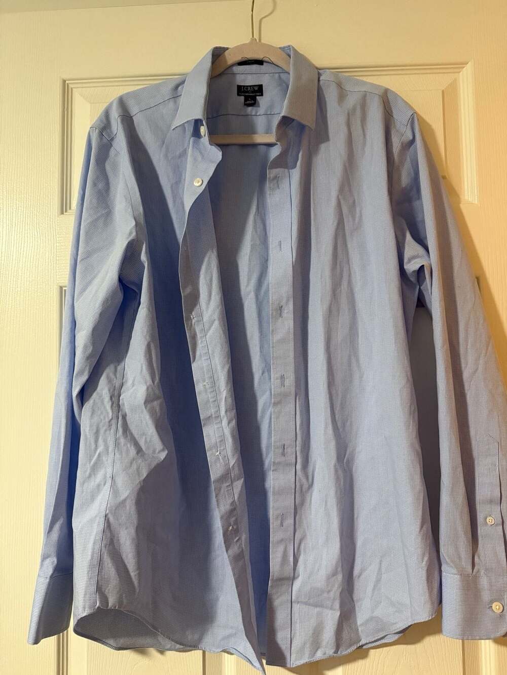 J. Crew Flex Wrinkle Free Button Down Shirt Size L Blue Check Slim
